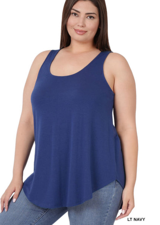 Navy PLUS SLEEVELESS ROUND NECK ROUND HEM TOP