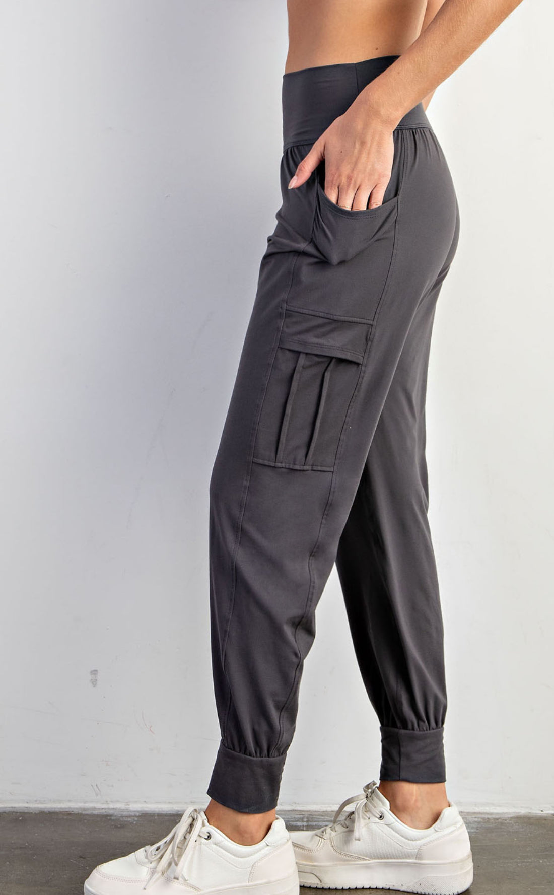 Charcoal Butter Soft High Waist Joggers with Pockets.