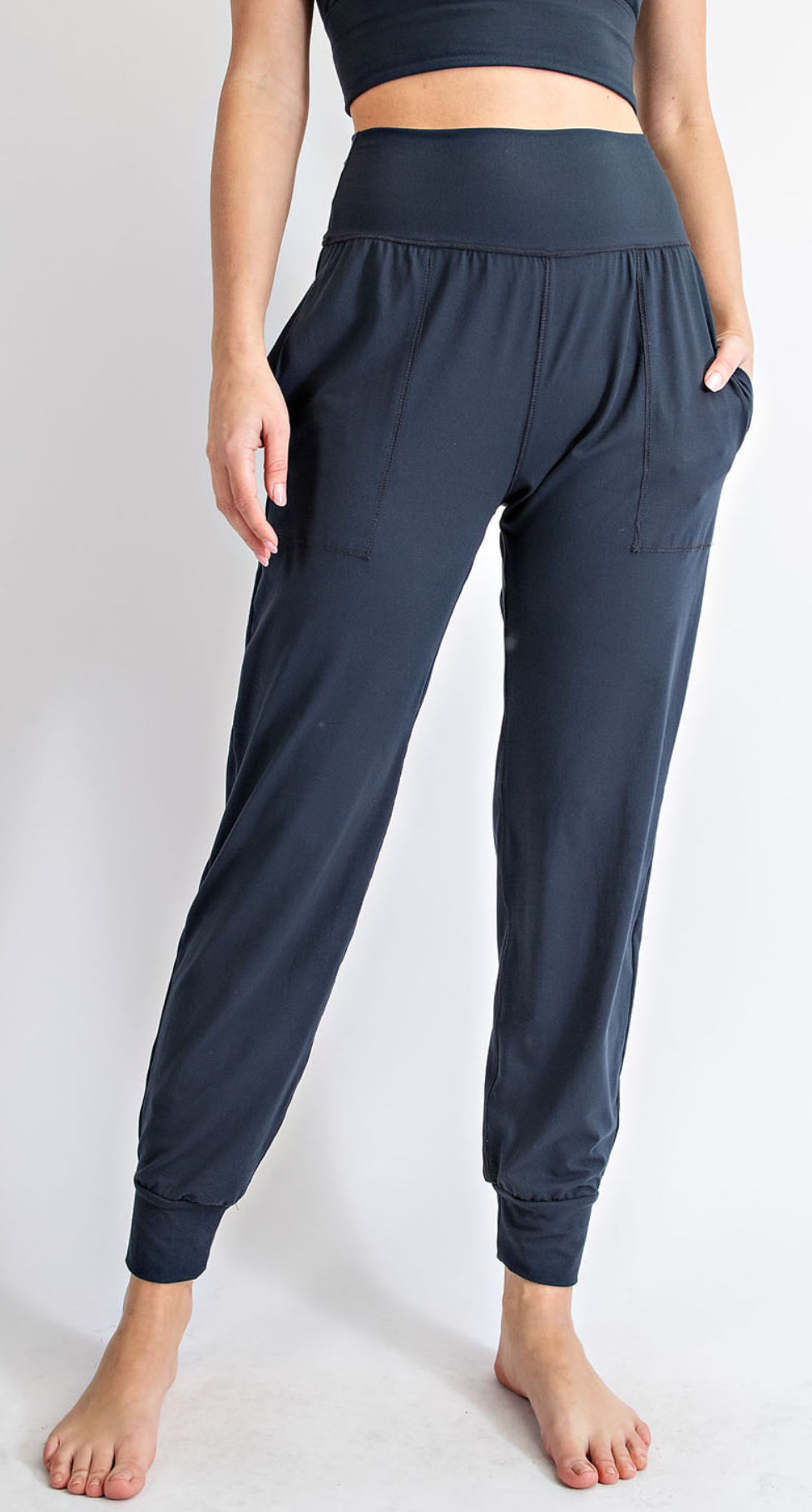 NAVY BUTTER SOFT HIGH WAIST JOGGERS WITH POCKETS