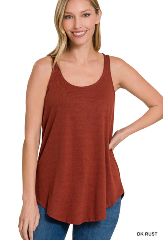 RUST SLEEVELESS ROUND NECK ROUND HEM TOP