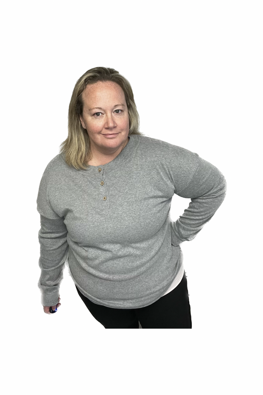 Grey Henley Sweatshirt - Keweenaw Klass Boutique LLC