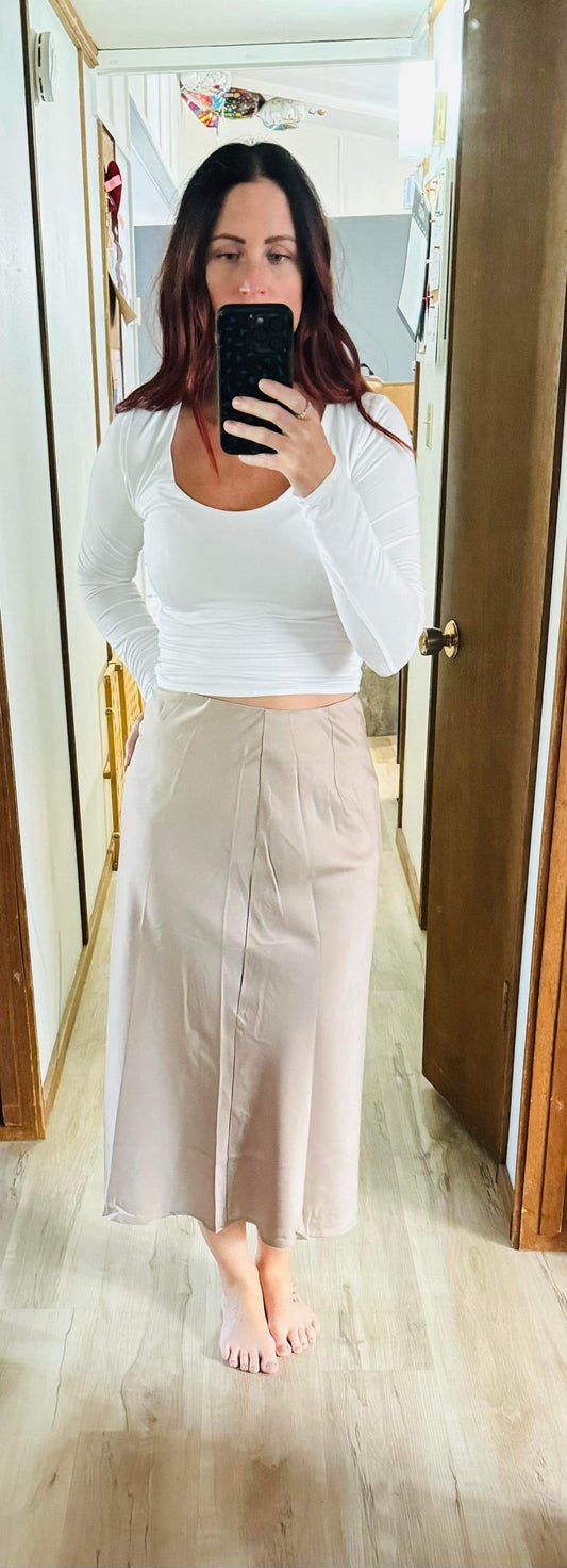 MUSHROOM SATIN MIDI SKIRT