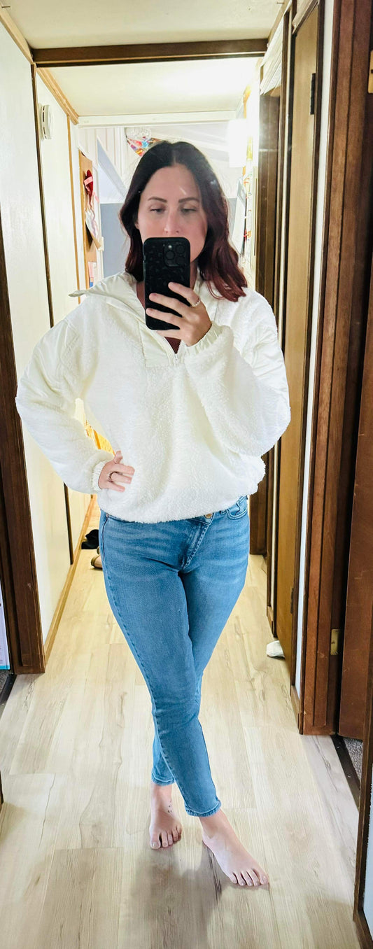 FAUX SHEARLING CONTRAST HOODIE