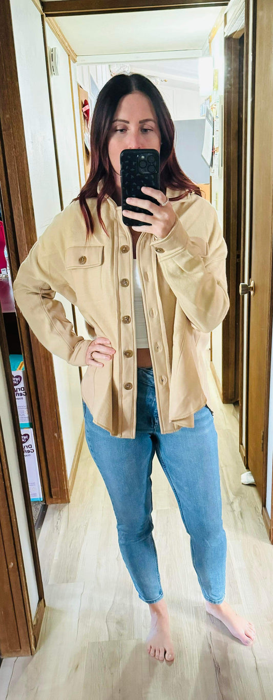 Latte Brushed Terry Button Up Shacket