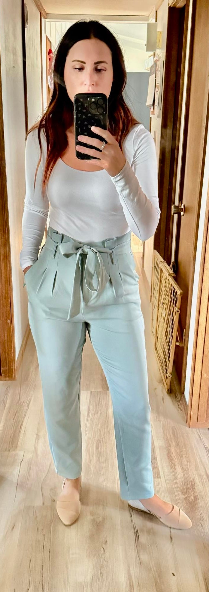 Mint Paper Bag Front Tie Waist Slim Pants - Keweenaw Klass Boutique LLC