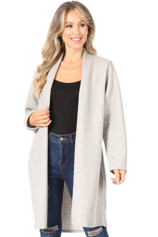 GREY QUILTED KNIT CARDIGAN
