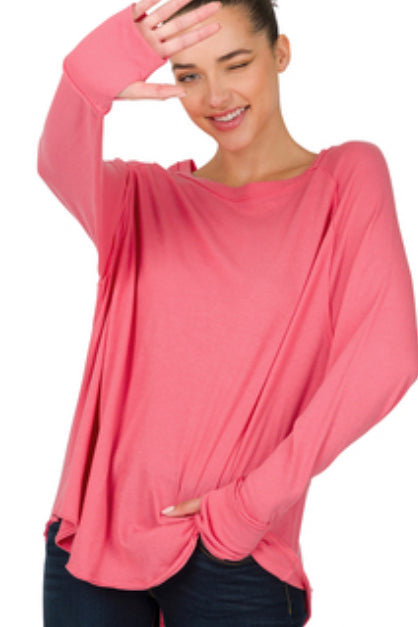 COTTON RAGLAN SLEEVE THUMBHOLE TOP