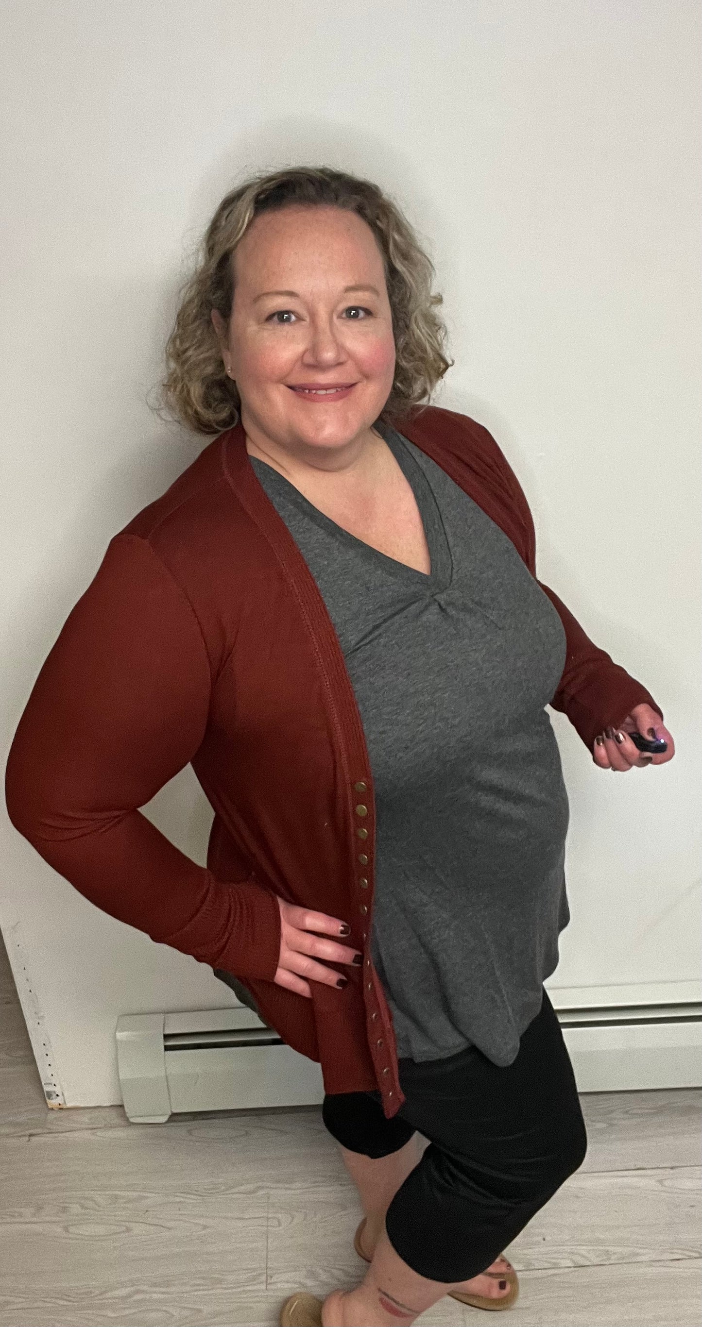 Dark Rust Snap Button Sweater Cardigan With Ribbed Detail - Keweenaw Klass Boutique LLC