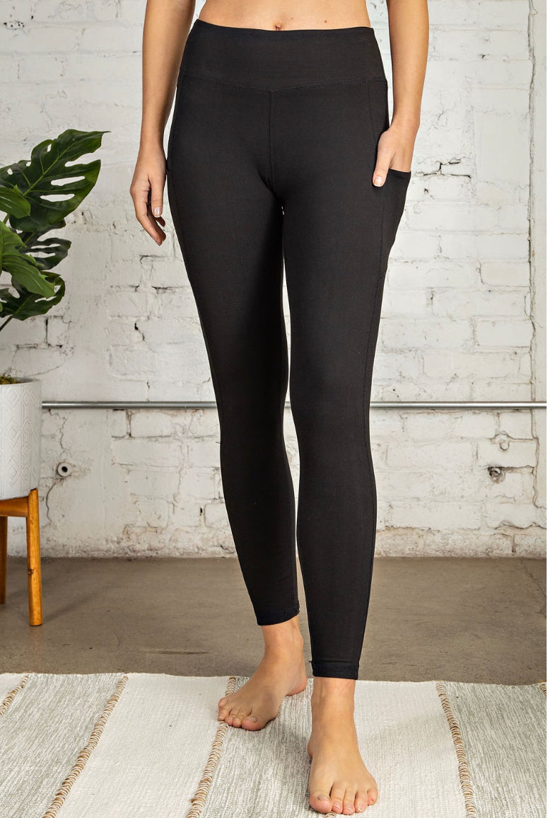 Black Butter Soft Basic Full Length Leggings with Pockets - Keweenaw Klass Boutique LLC