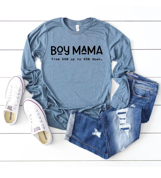 Slate Boy Mama Bella Canvas Long Sleeve Tee - Keweenaw Klass Boutique LLC