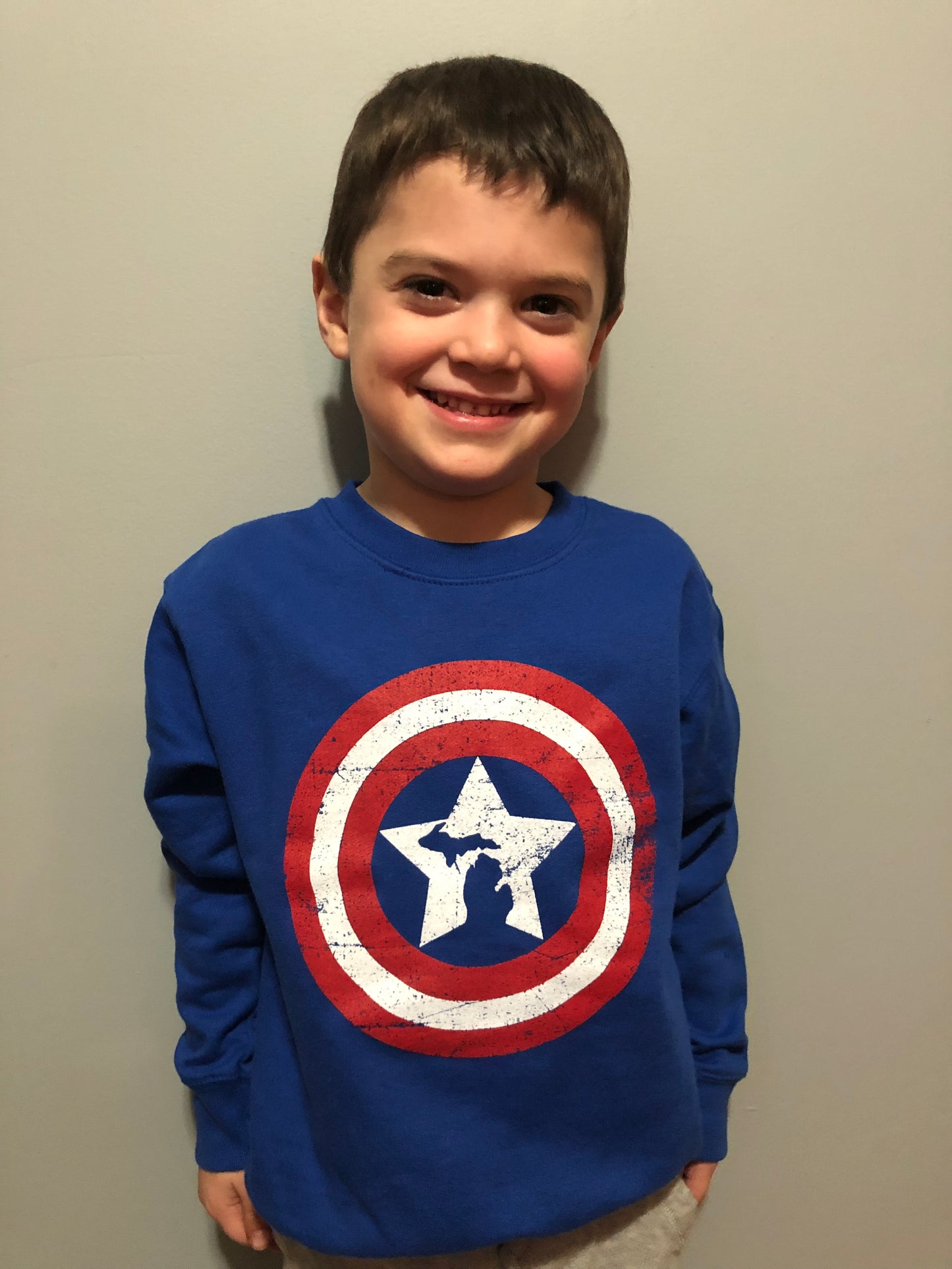 Michigan Shield Toddler Blue Crewneck Sweatshirt - Keweenaw Klass Boutique LLC