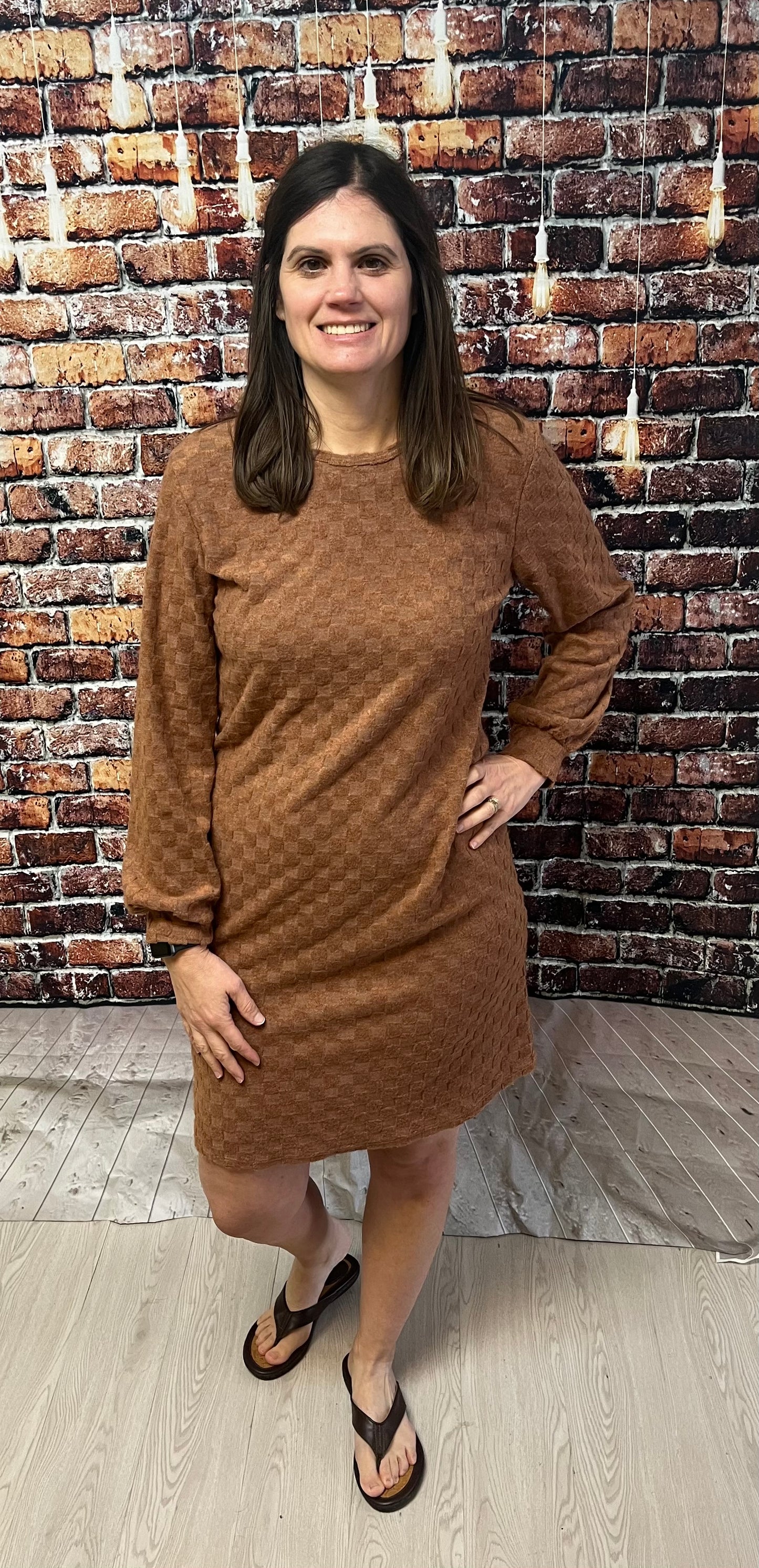 Camel Check Textured Knit Dress - Keweenaw Klass Boutique LLC