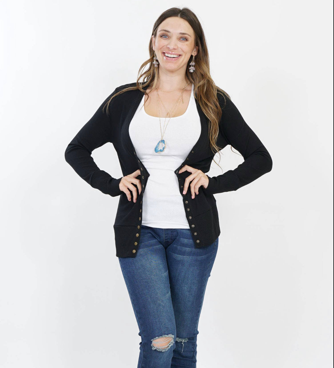 Black Plus Snap Button Cardigan - Keweenaw Klass Boutique LLC