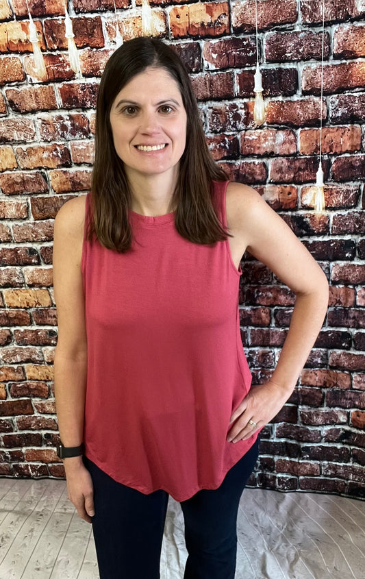 Rose Sleeveless Round Neck Top - Keweenaw Klass Boutique LLC