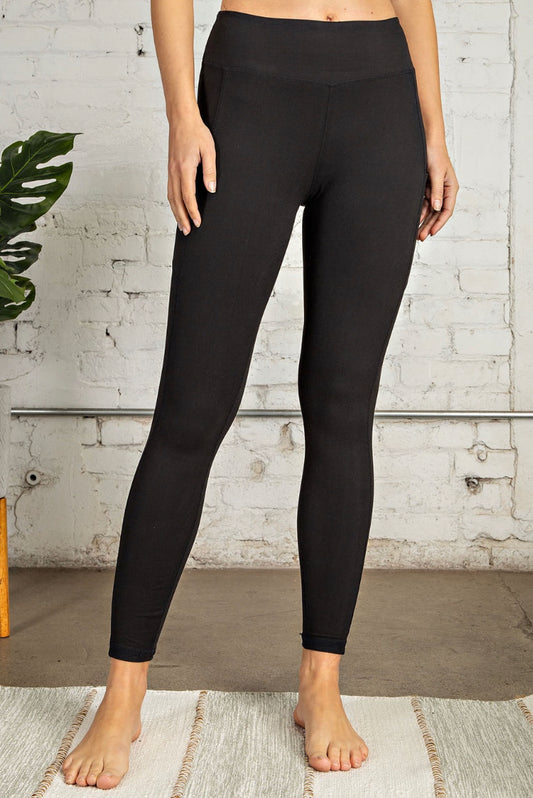 Black Butter Soft Basic Full Length Leggings with Pockets - Keweenaw Klass Boutique LLC