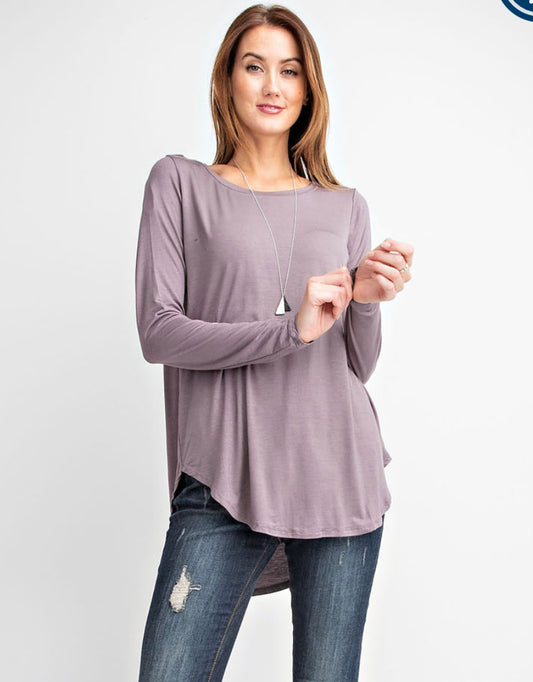 Smoky Grey Basic Round Neck Top - Keweenaw Klass Boutique LLC