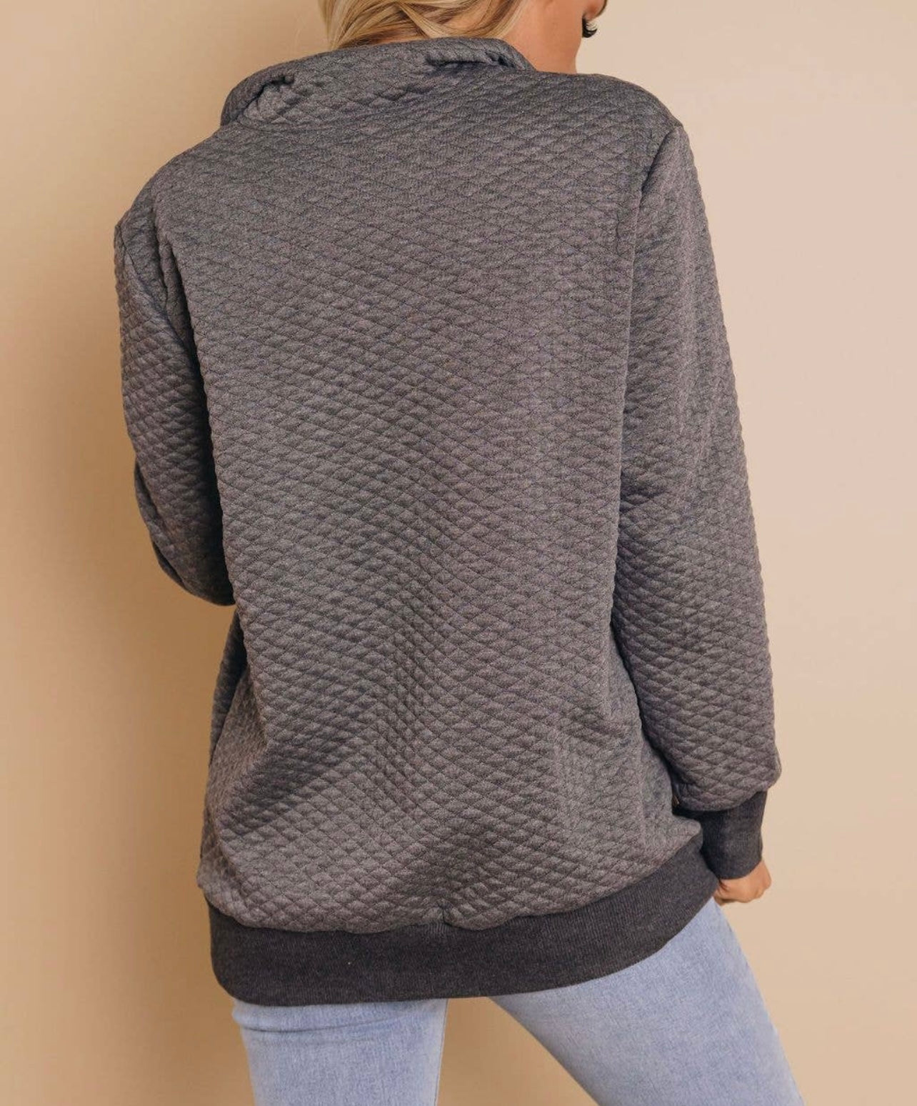 Dark Grey Quilted Pullover - Keweenaw Klass Boutique LLC