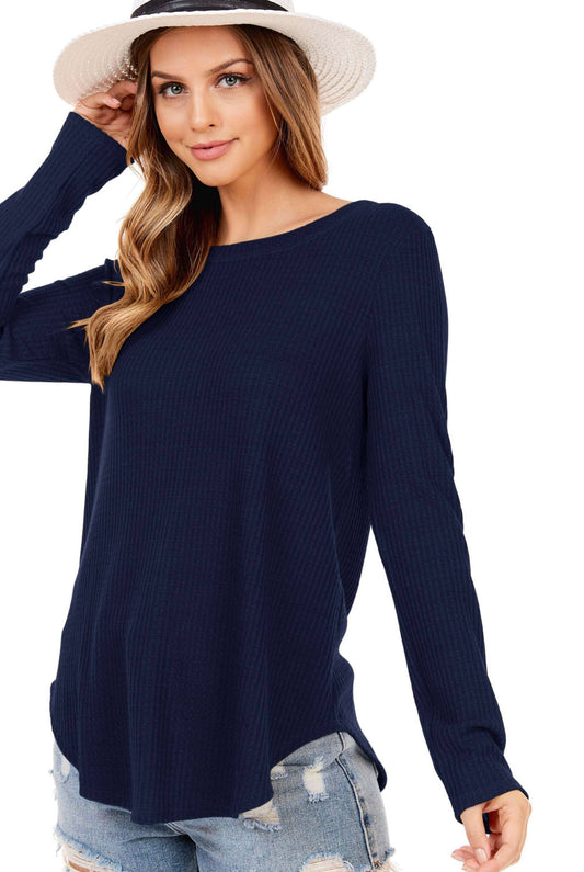 Dark Navy Long Sleeve Top - Keweenaw Klass Boutique LLC